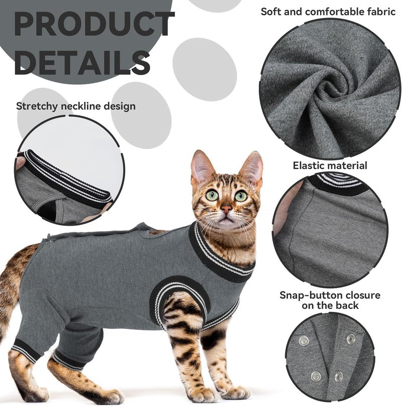 T'CHAQUE Cat Clothes Surgery Recovery Suit for Female Male, Cat Onesie Pet Surgical Pajamas Hind Legs Long Sleeve, Abdominal Wound Skin Diseases, E-Collar Alternative, Spay Recovery Suit, Gray-S - Image 5